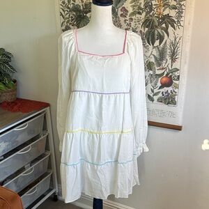 Lucy Paris White Tiered Long-Sleeve Dress with Pastel Trim